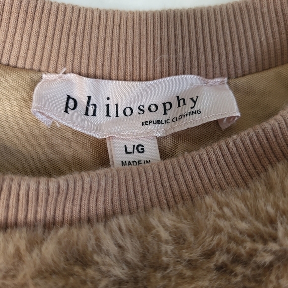 Philosophy Brown Faux Fur Crewneck Sweatshirt. Ladies Large - Picture 8 of 9